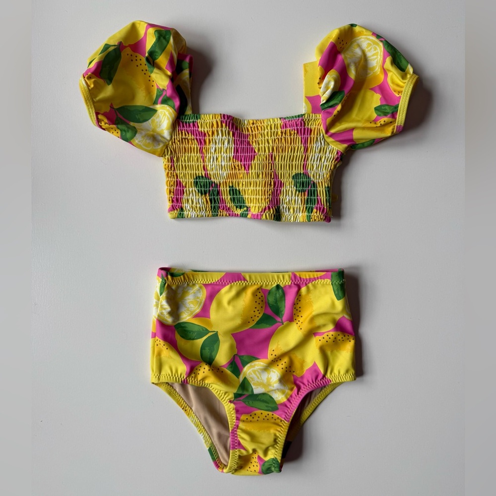 Shade Critters Girls High Waist Smocked Bikini, Summer Lemonade - Size 2T